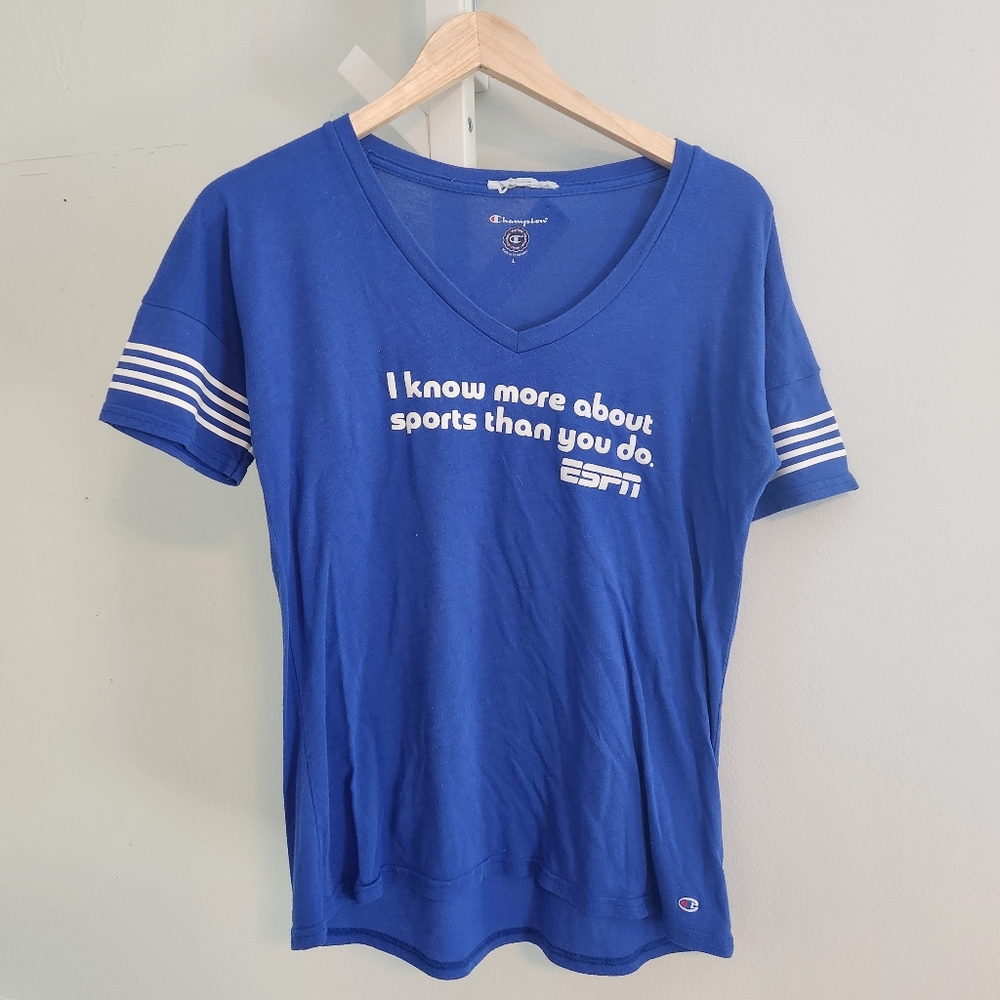Champion‎ x ESPN "I Know More About Sports Than You Do" V-Neck Tee Large
